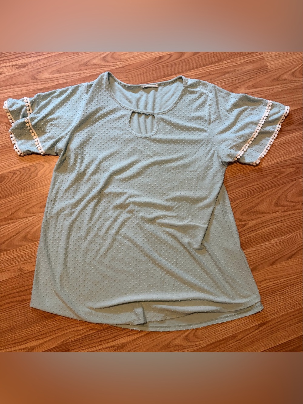 Light Sage Swiss Dot Short Sleeve Women's Top